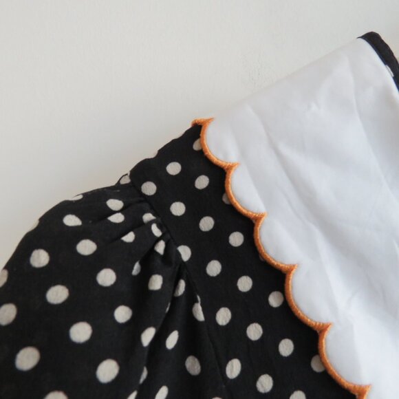 RIXO Lila 100% Silk Polka Dot Floral Embroidered Bib Collar Blouse Cottage Sz S - Picture 9 of 16